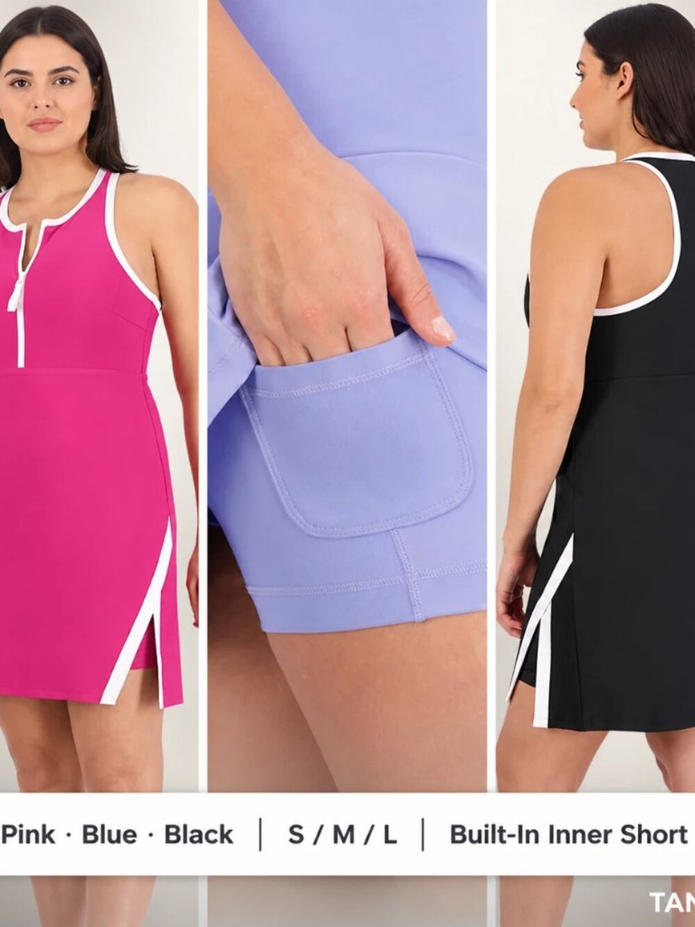 SAGE Collective Women's Active Dress w/ Inner Shorts Blue Black Pink S-L-M